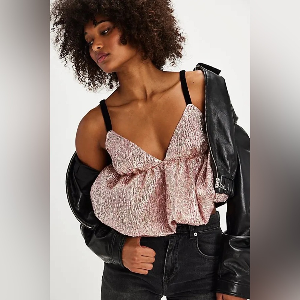 For Love & Lemons Solstice Shimmer Top Pink‎ Metallic Size Small